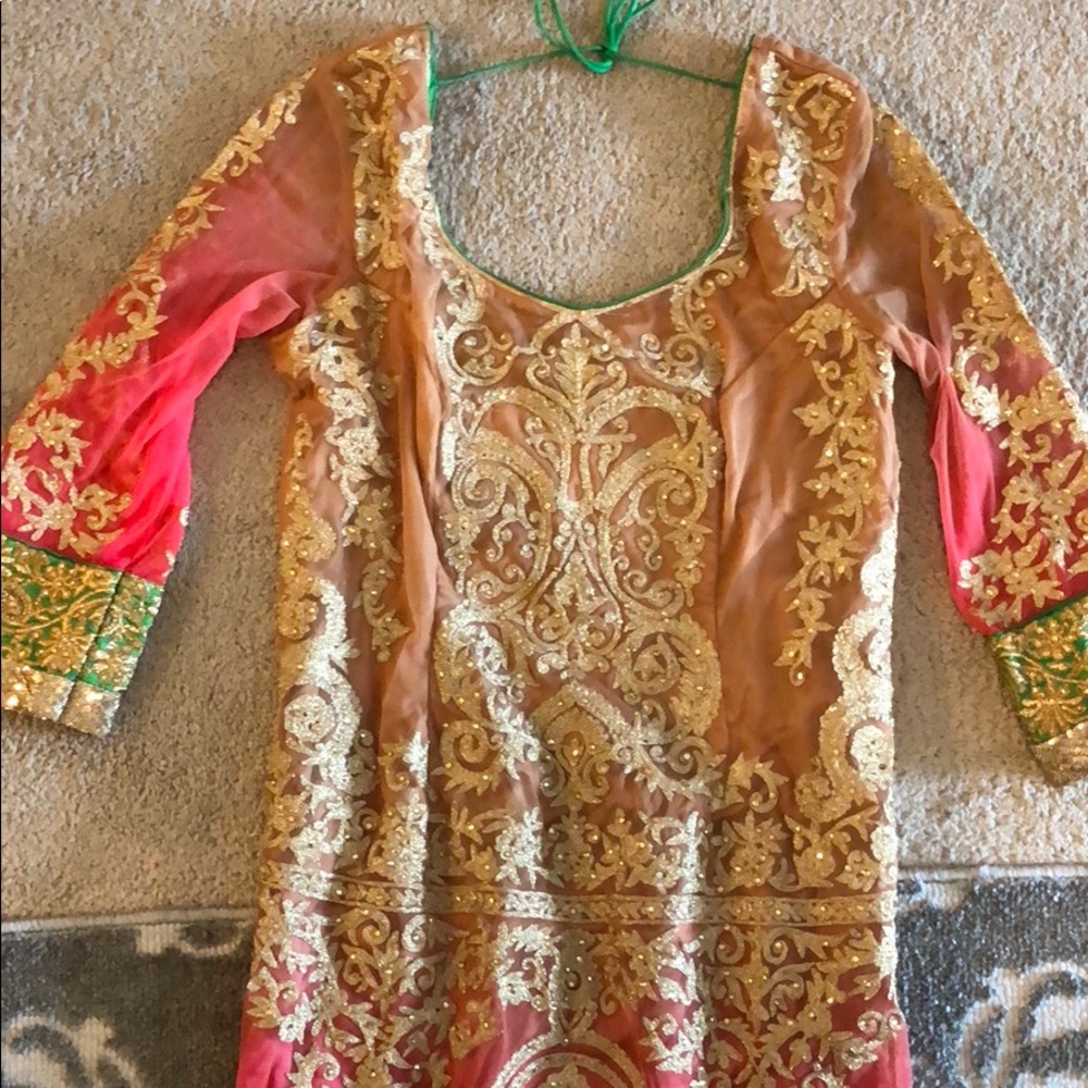 Pink and tan color salwar kameez Indian clothing